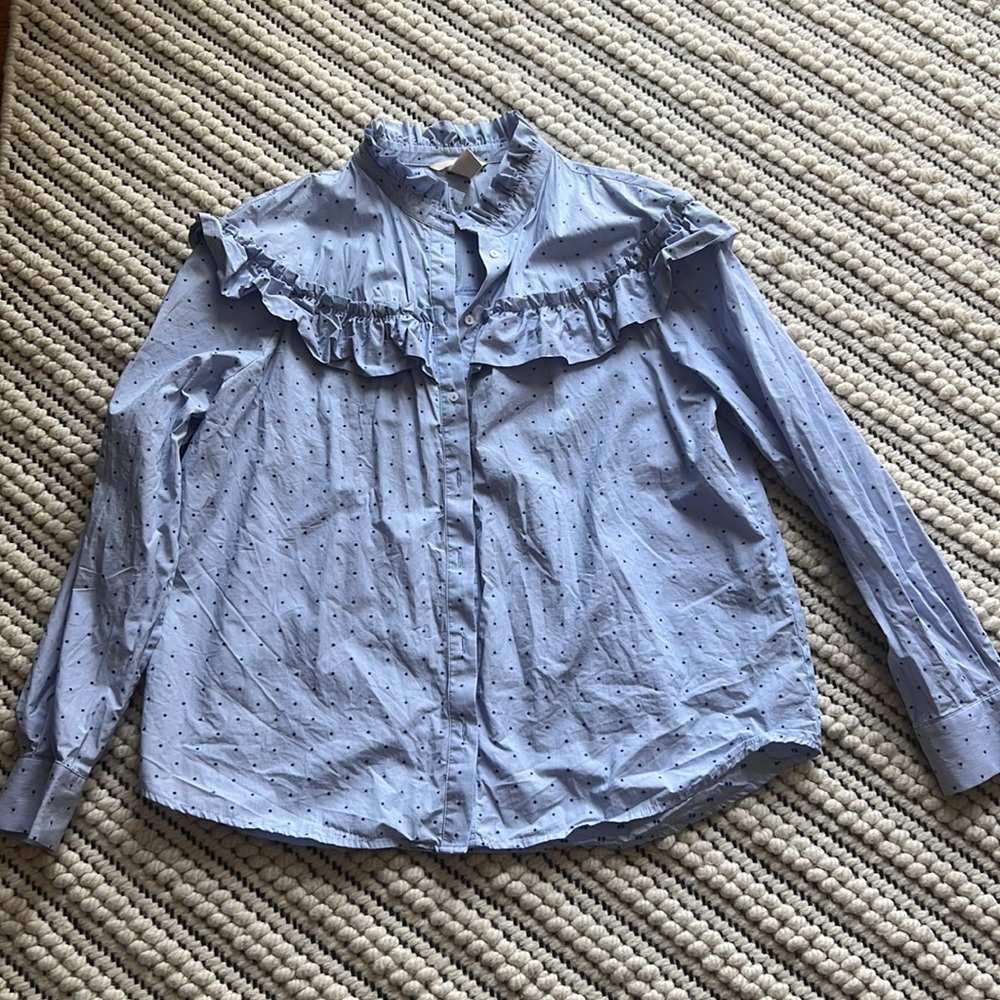 H&M blue dots ruffled button-down - size 12